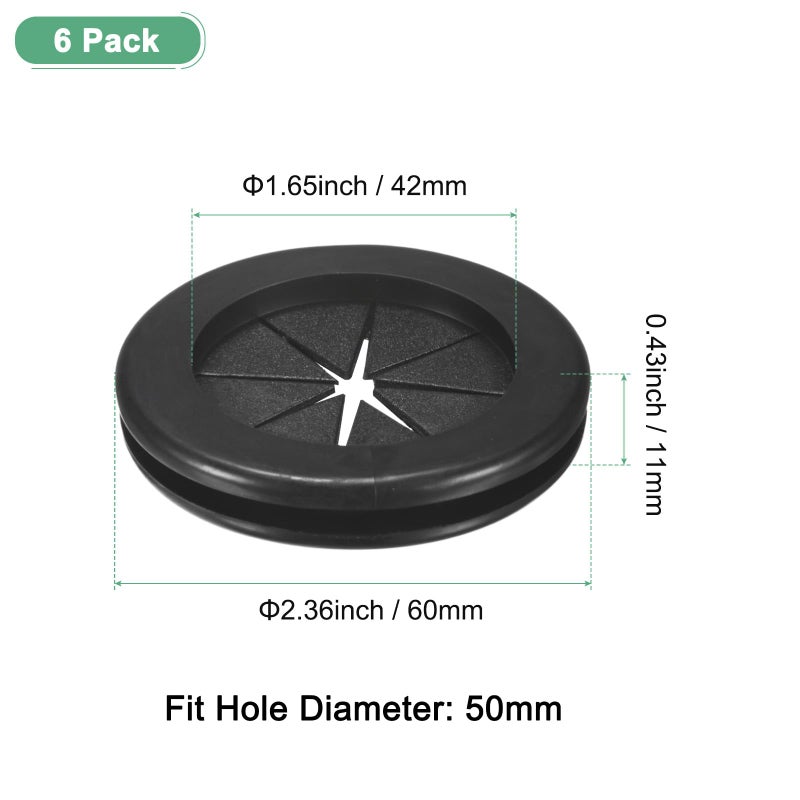 M METERXITY 6-Pack Rubber Grommets for Wiring 50mm Desk Grommet Double-Sided Flexible Cable Cord Grommet Desk Hole Cover for Cables/Wires Through Protection [Black, Petal-Shaped] - Image 3